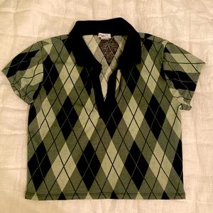 Green and black, large collared top, Rue 21